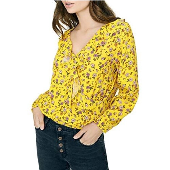 Sanctuary Bright Yellow Long Sleeve Floral Ruffle blouse 🌸🌸🌸 - Picture 1 of 8